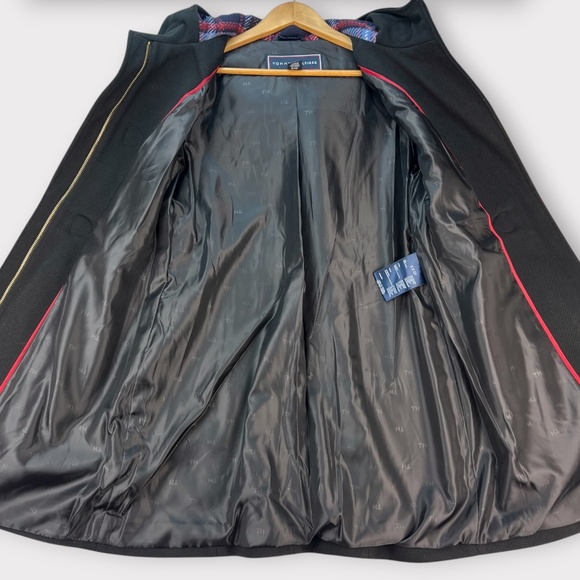 Tommy Hilfiger Hooded Toggle Walker Coat Wool Blend Black SMALL Classic Academia - Picture 9 of 14